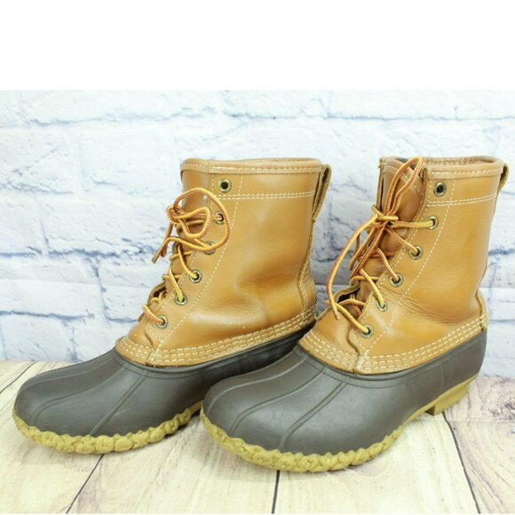 LL Bean Brown Leather 8" Gore-tex Insulated Ankle Duck Boots Size 6 Wide - Picture 2 of 10